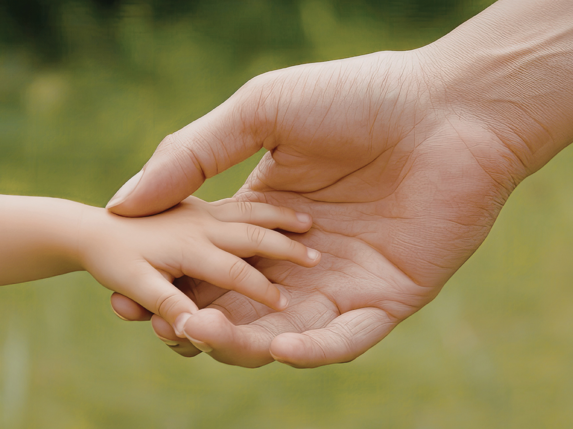 the hands of an adult and child